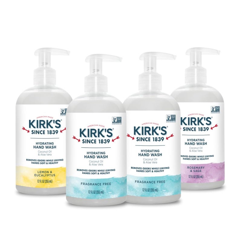 Kirk's Hydrating Hand Wash - Made with Coconut Oil and Aloe Vera, With Odor Neutralizing Technology To Help Eliminate Odors, Non-GMO, Vegan, Variety Pack, 12 Fl Oz. 4 pack - Image 1